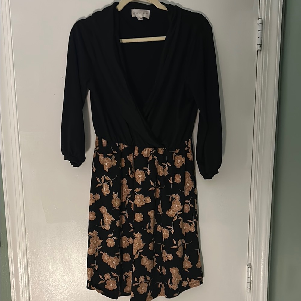 French Grey Black and Tan Floral Midi Dress
